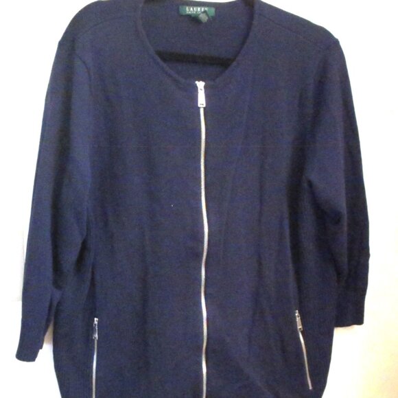 Lauren Ralph Lauren Women's Full Zip Cardigan, Long Sleeve,  Navy Blue, Size 2X - Picture 15 of 15